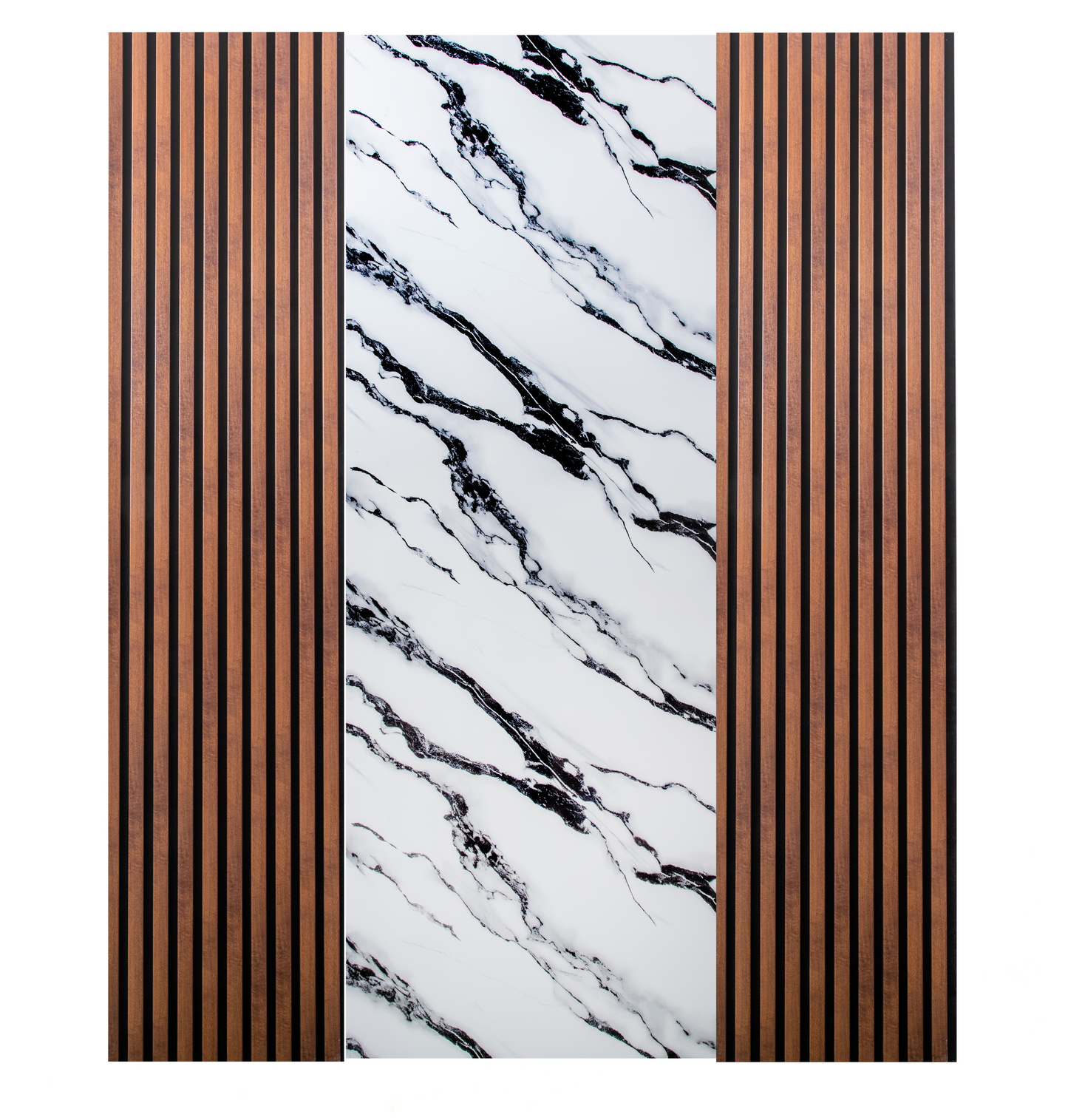 Pachet: 2 Panouri Riflaj Stejar Maro Inchis (2800 x 500 mm) + 1 Placa Decorativa Alb cu Negru (2800 x 1200 mm)