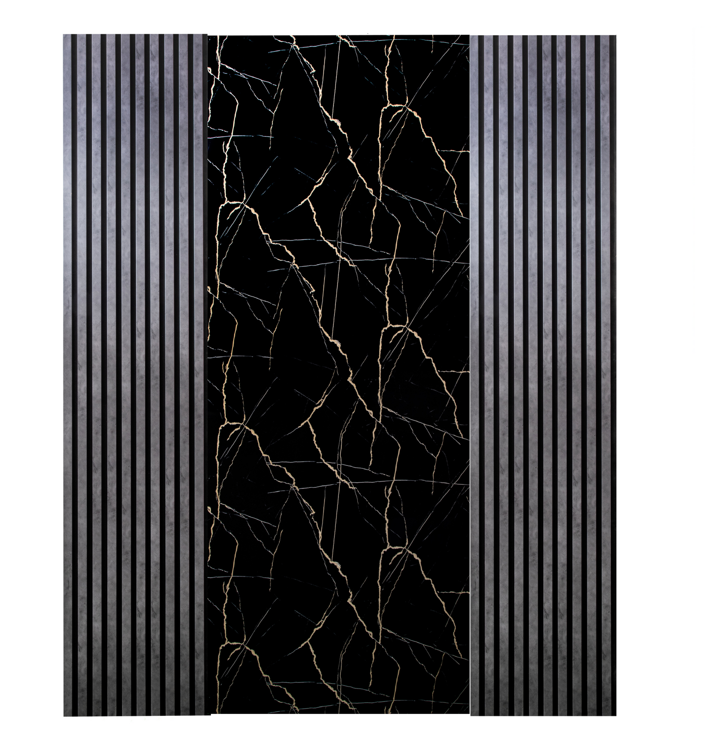 Pachet: 2 Panouri Riflaj Antracitte (2800 x 500 mm) + 1 Placa Decorativa Negru cu Auriu (2800 x 1200 mm)