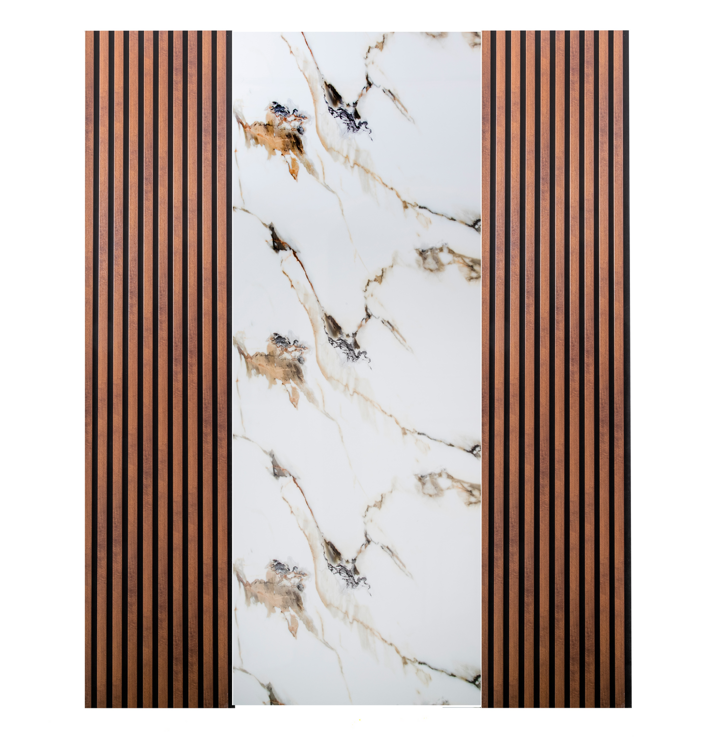 Pachet: 2 Panouri Riflaj Stejar Maro Inchis (2800 x 500 mm) + 1 Placa Decorativa White Sensation (2800 x 1200 mm)