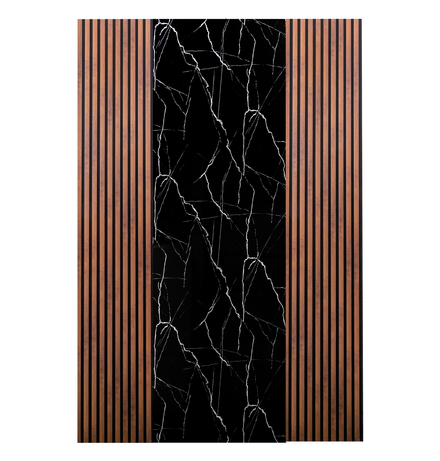 Pachet: 2 Panouri Riflaj Stejar Maro Inchis (2800 x 500 mm) + 1 Placa Decorativa Negru cu Alb (2800 x 1200 mm)