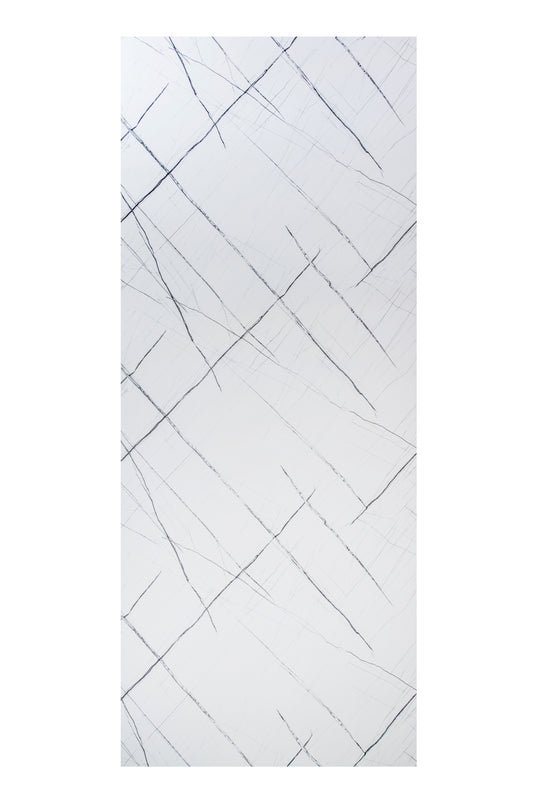 Placa Decorativa PVC Imitatie Marmura, 2800x1200 mm, Alb cu dungi Negre - InteriorLuxDesign