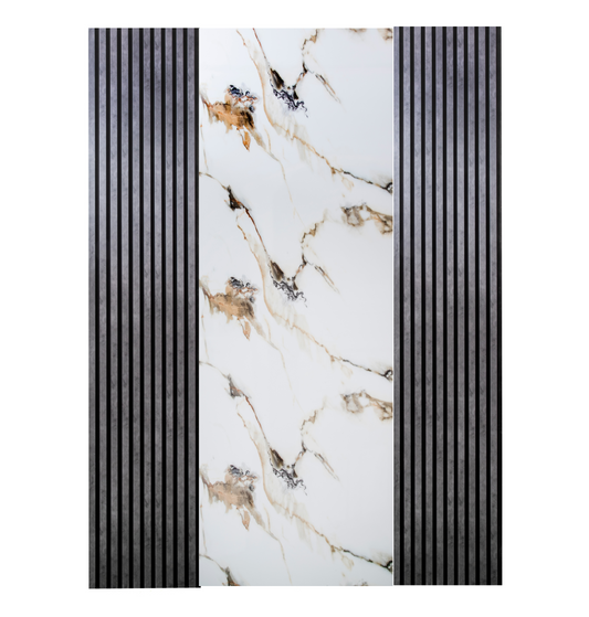 Pachet: 2 Panouri Riflaj Antracitte (2800 x 500 mm) + 1 Placa Decorativa White and Gold Luxury (2800 x 1200 mm)