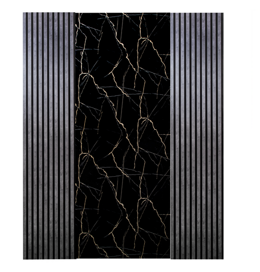 Pachet: 2 Panouri Riflaj Antracitte (2800 x 500 mm) + 1 Placa Decorativa Negru cu Auriu (2800 x 1200 mm)