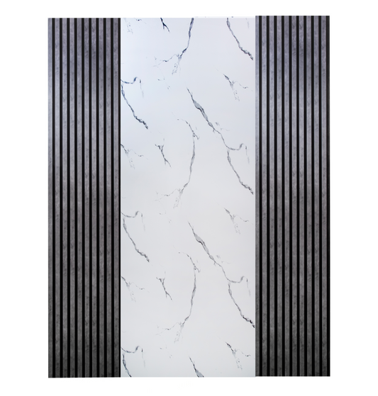 Pachet: 2 Panouri Riflaj Antracitte (2800 x 500 mm) + 1 Placa Decorativa Lucida White (2800 x 1200 mm)
