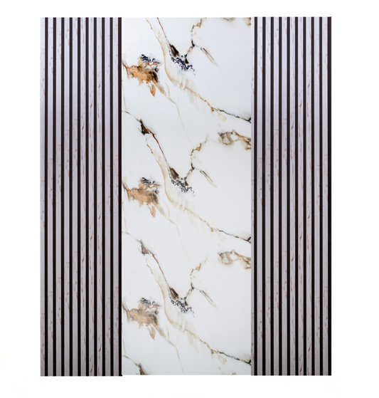 Pachet: 2 Panouri Riflaj Alb cu Pete Maro (2800 x 500 mm) + 1 Placa Decorativa White Sensation (2800 x 1200 mm)