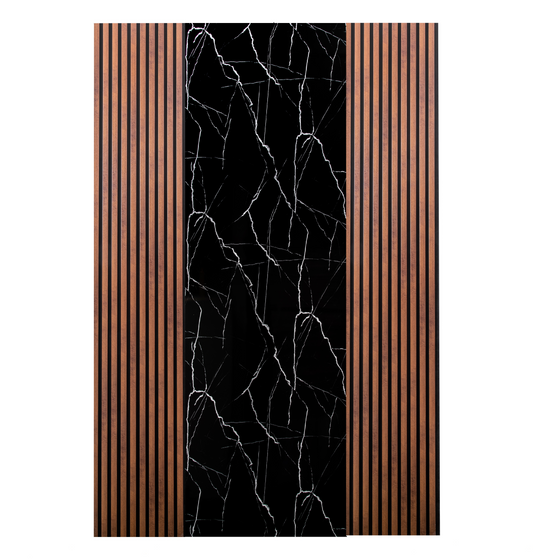 Pachet: 2 Panouri Riflaj Stejar Maro Inchis (2800 x 500 mm) + 1 Placa Decorativa Negru cu Alb (2800 x 1200 mm)