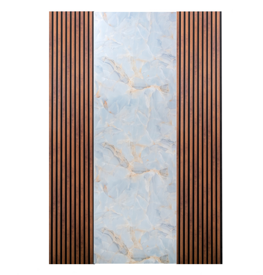 Pachet: 2 Panouri Riflaj Stejar Maro Inchis (2800 x 500 mm) + 1 Placa Decorativa Turcoaz (2800 x 1200 mm)
