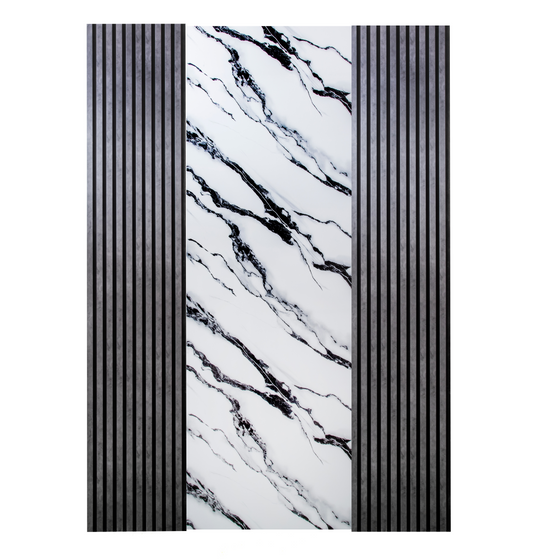 Pachet: 2 Panouri Riflaj Antracitte (2800 x 500 mm) + 1 Placa Decorativa Alb cu Negru (2800 x 1200 mm)